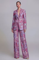 Load image into Gallery viewer, Single Breasted Dark Blue 2 Piece Floral Notched Lapel Wide Leg Lace Prom Suits