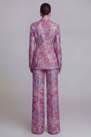 Load image into Gallery viewer, Single Breasted Dark Blue 2 Piece Floral Notched Lapel Wide Leg Lace Prom Suits