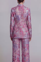Load image into Gallery viewer, Single Breasted Dark Blue 2 Piece Floral Notched Lapel Wide Leg Lace Prom Suits