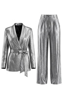 Load image into Gallery viewer, Shawl Lapel Grey 2 Piece Wide Leg Prom Suits with Bow