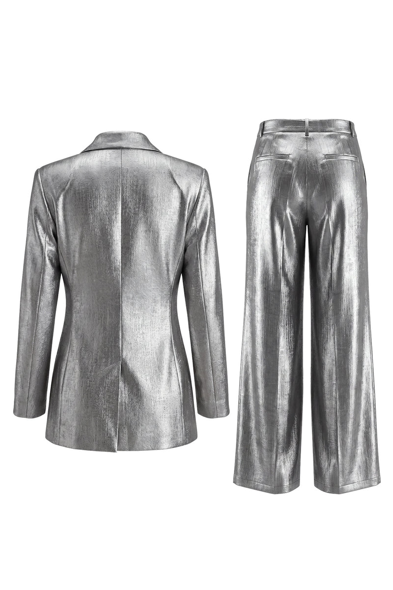 Load image into Gallery viewer, Shawl Lapel Grey 2 Piece Wide Leg Prom Suits with Bow