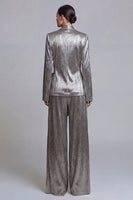Load image into Gallery viewer, Shawl Lapel Grey 2 Piece Wide Leg Prom Suits with Bow