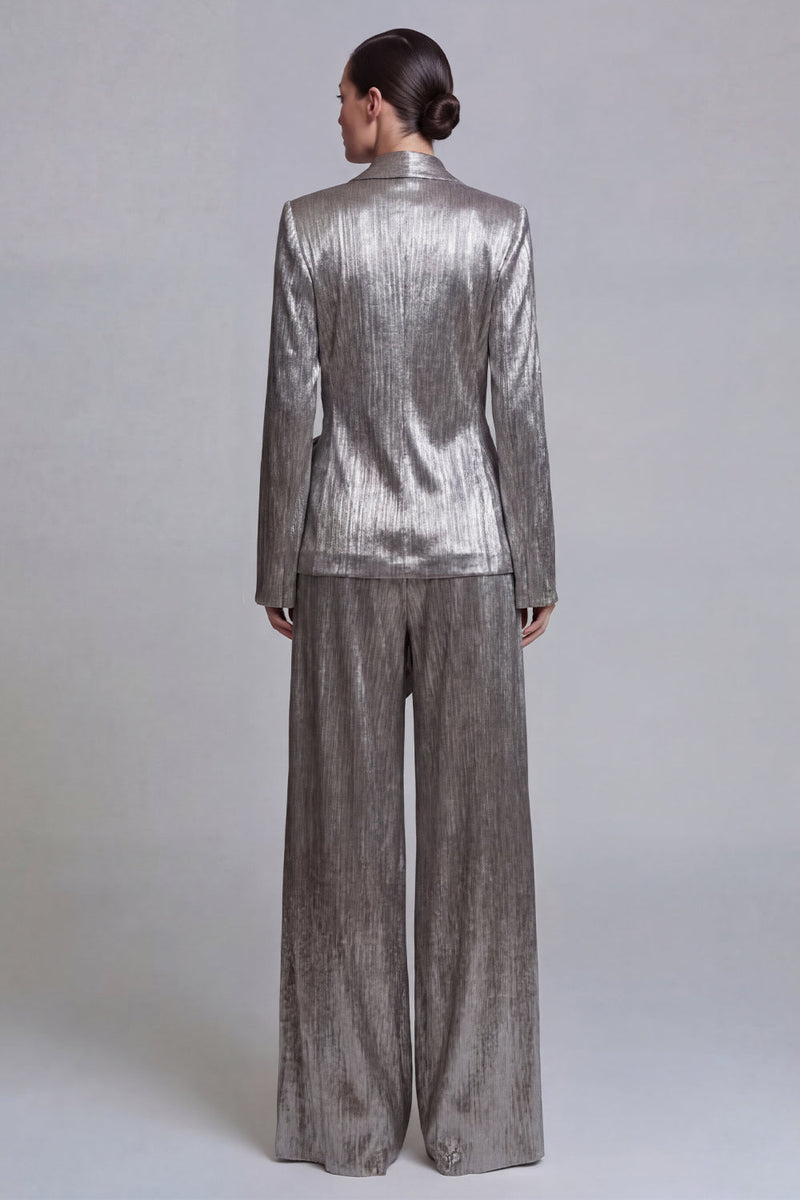 Load image into Gallery viewer, Shawl Lapel Grey 2 Piece Wide Leg Prom Suits with Bow