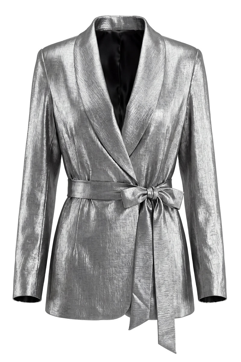 Load image into Gallery viewer, Shawl Lapel Grey 2 Piece Wide Leg Prom Suits with Bow