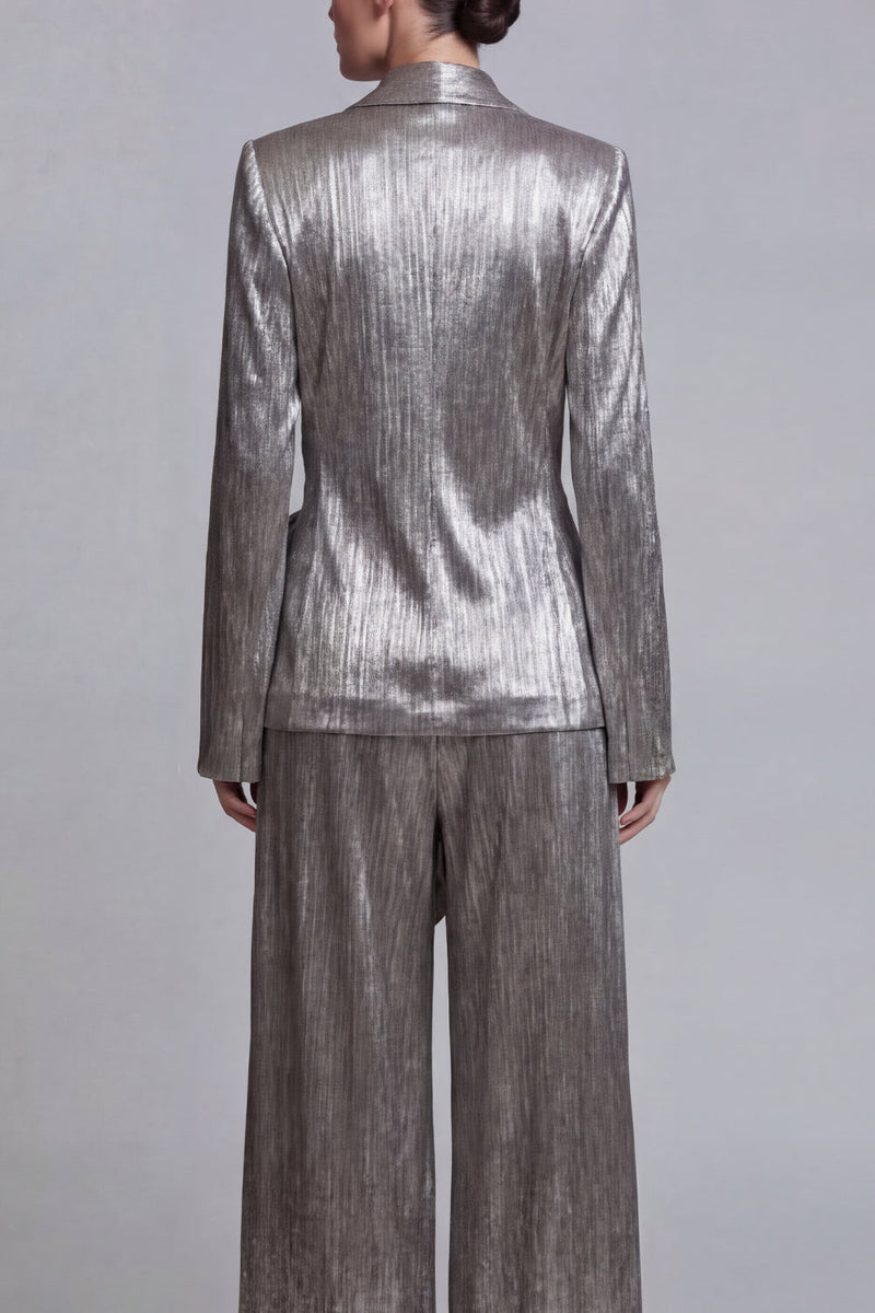 Load image into Gallery viewer, Shawl Lapel Grey 2 Piece Wide Leg Prom Suits with Bow
