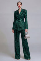 Load image into Gallery viewer, 2 Piece Notched Lapel Dark Green Floral Wide Leg Prom Suits with Belt