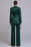 Load image into Gallery viewer, 2 Piece Notched Lapel Dark Green Floral Wide Leg Prom Suits with Belt