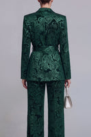 Load image into Gallery viewer, 2 Piece Notched Lapel Dark Green Floral Wide Leg Prom Suits with Belt