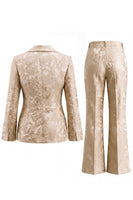 Load image into Gallery viewer, Champagne Shawl Lapel Floral Wide Leg 2 Piece Prom Suits with Bow