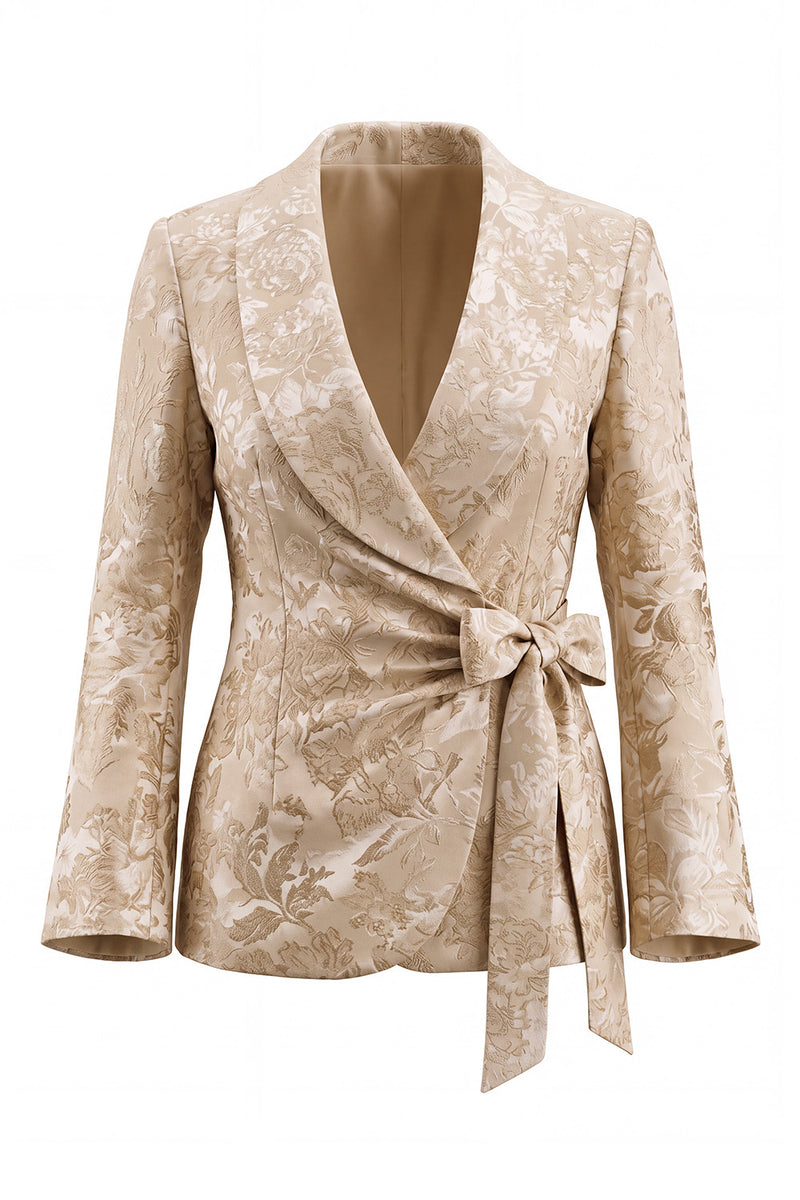 Load image into Gallery viewer, Champagne Shawl Lapel Floral Wide Leg 2 Piece Prom Suits with Bow
