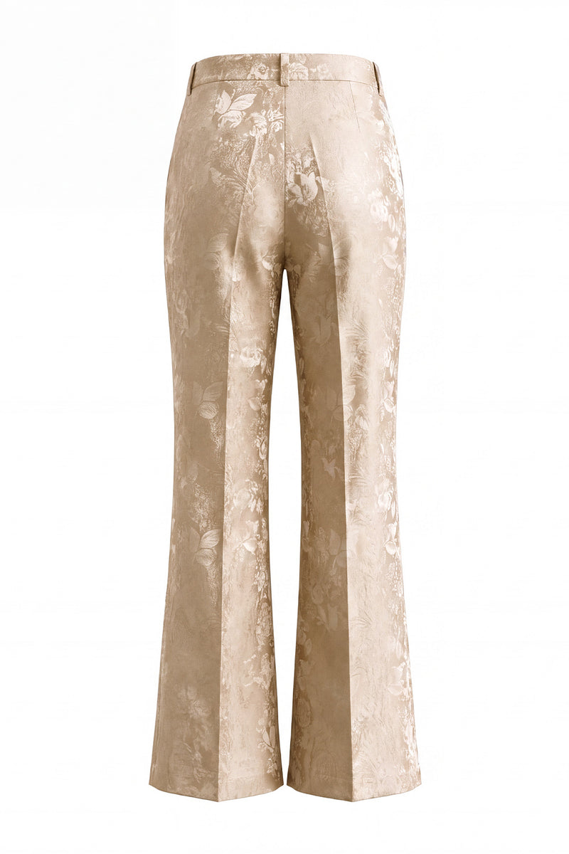 Load image into Gallery viewer, Champagne Shawl Lapel Floral Wide Leg 2 Piece Prom Suits with Bow