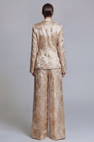 Load image into Gallery viewer, Champagne Shawl Lapel Floral Wide Leg 2 Piece Prom Suits with Bow