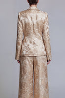 Load image into Gallery viewer, Champagne Shawl Lapel Floral Wide Leg 2 Piece Prom Suits with Bow
