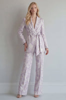Load image into Gallery viewer, Floral Single Breasted 2 Piece Lilac Peak Lapel Wide Leg Prom Suits with Belt