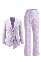 Load image into Gallery viewer, Floral Single Breasted 2 Piece Lilac Peak Lapel Wide Leg Prom Suits with Belt