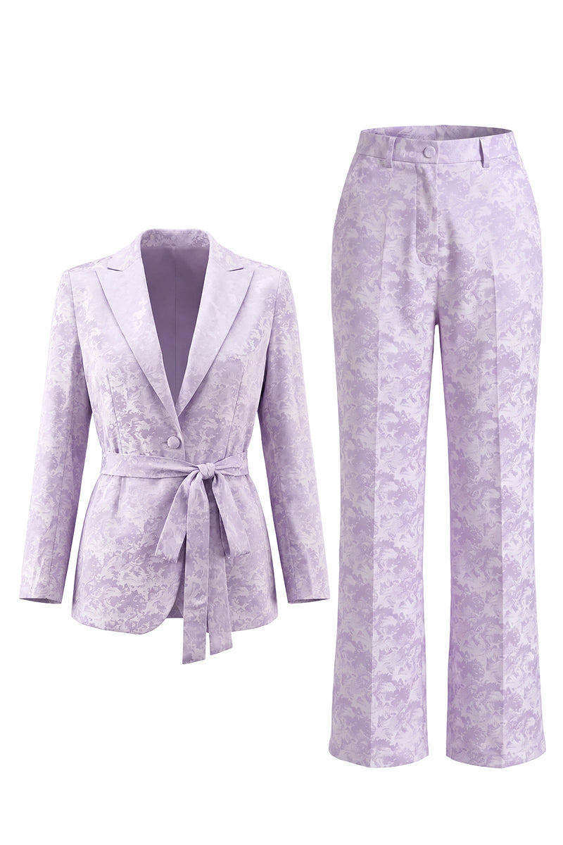 Load image into Gallery viewer, Floral Single Breasted 2 Piece Lilac Peak Lapel Wide Leg Prom Suits with Belt