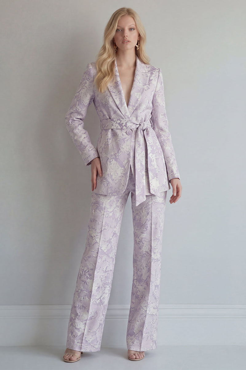 Load image into Gallery viewer, Floral Single Breasted 2 Piece Lilac Peak Lapel Wide Leg Prom Suits with Belt