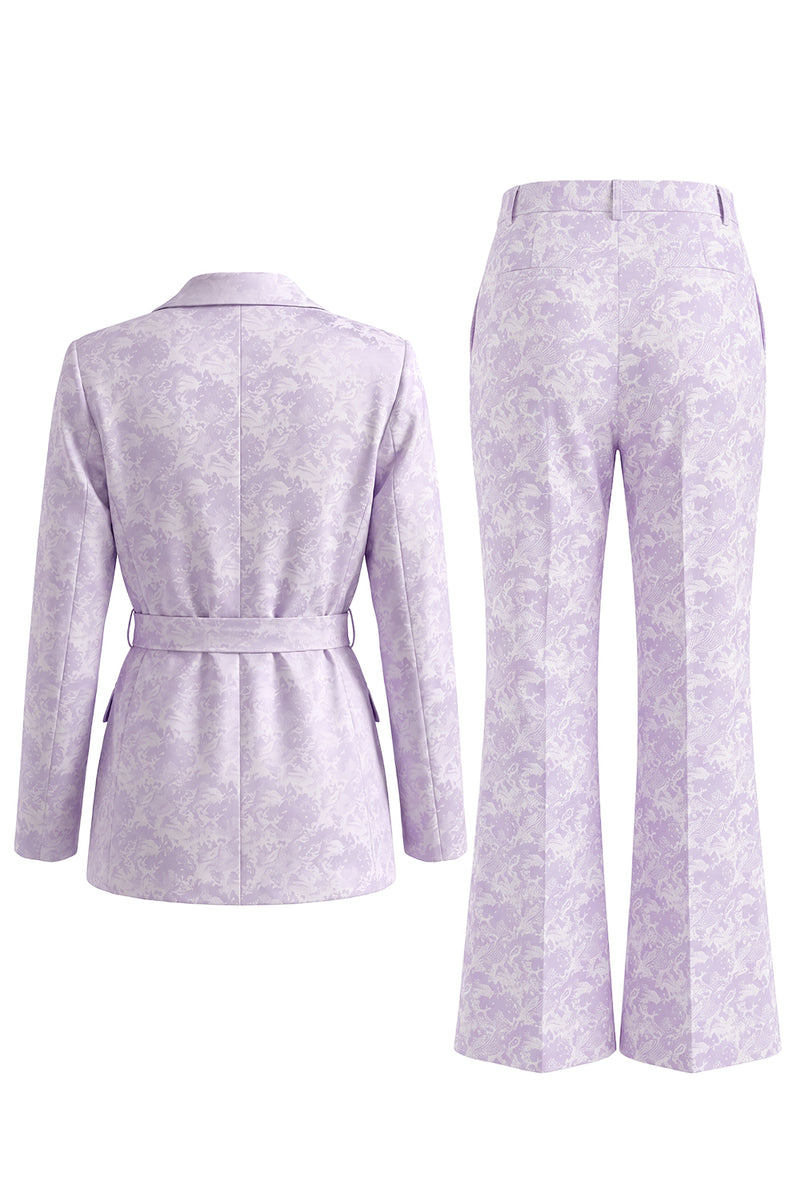 Load image into Gallery viewer, Floral Single Breasted 2 Piece Lilac Peak Lapel Wide Leg Prom Suits with Belt