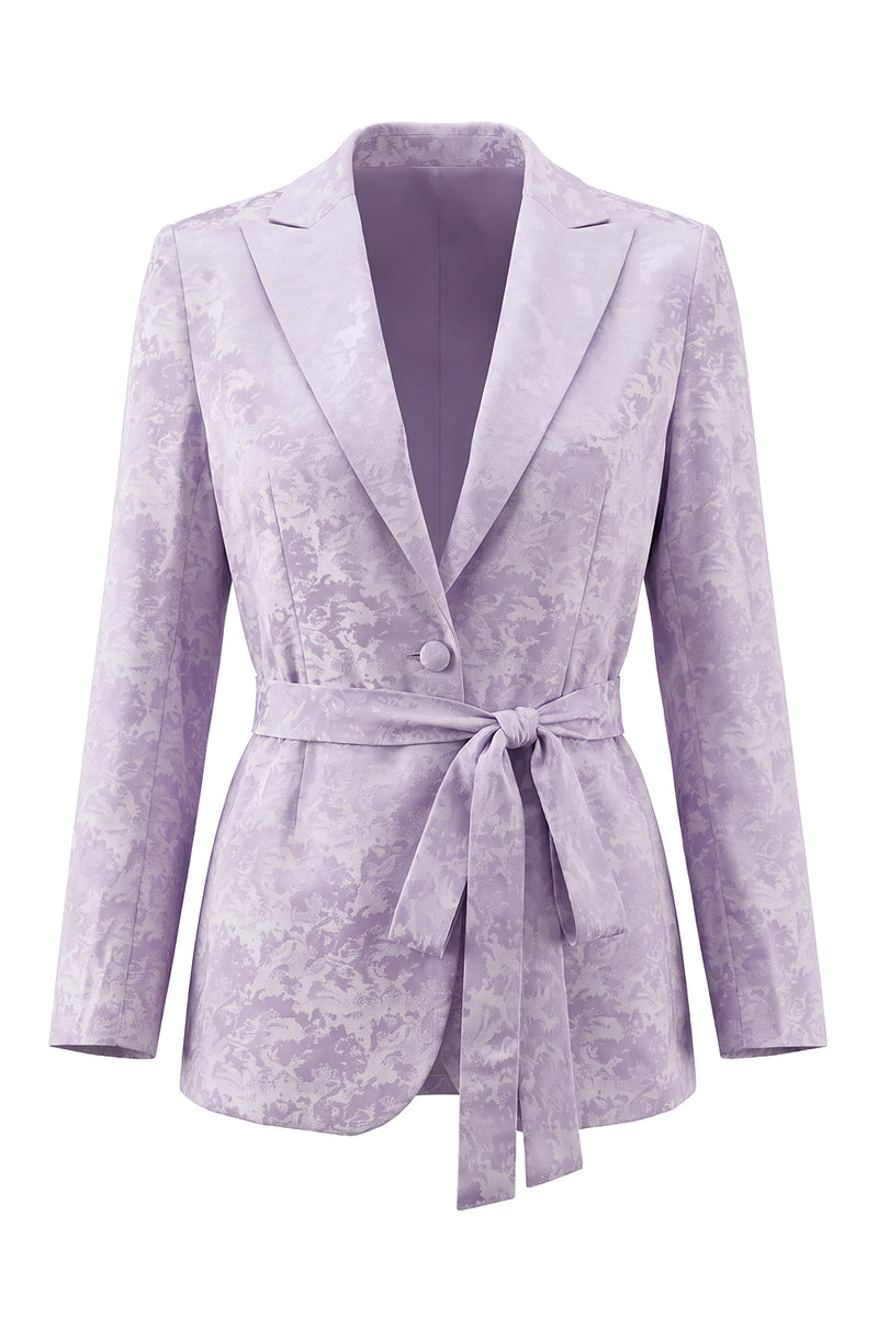 Load image into Gallery viewer, Floral Single Breasted 2 Piece Lilac Peak Lapel Wide Leg Prom Suits with Belt