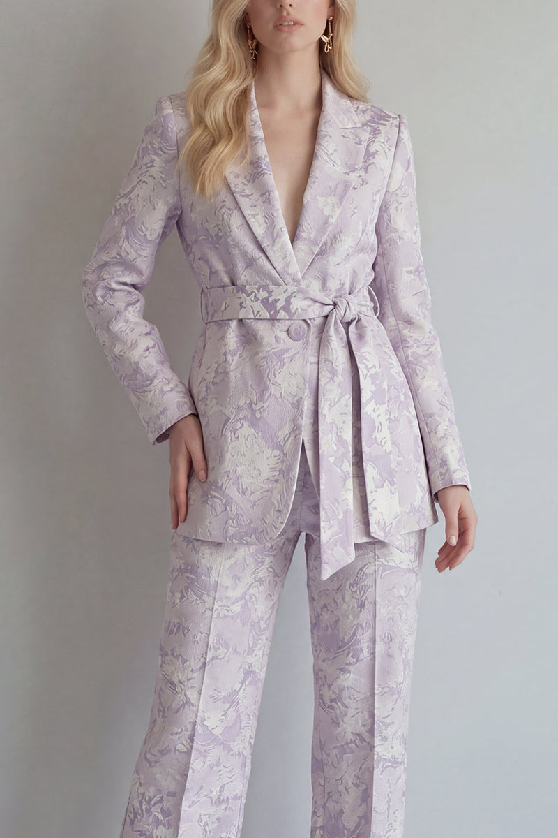 Load image into Gallery viewer, Floral Single Breasted 2 Piece Lilac Peak Lapel Wide Leg Prom Suits with Belt