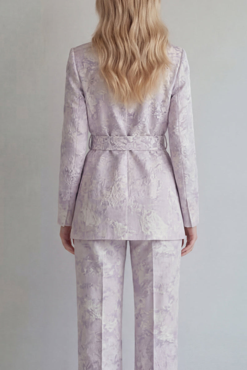 Load image into Gallery viewer, Floral Single Breasted 2 Piece Lilac Peak Lapel Wide Leg Prom Suits with Belt