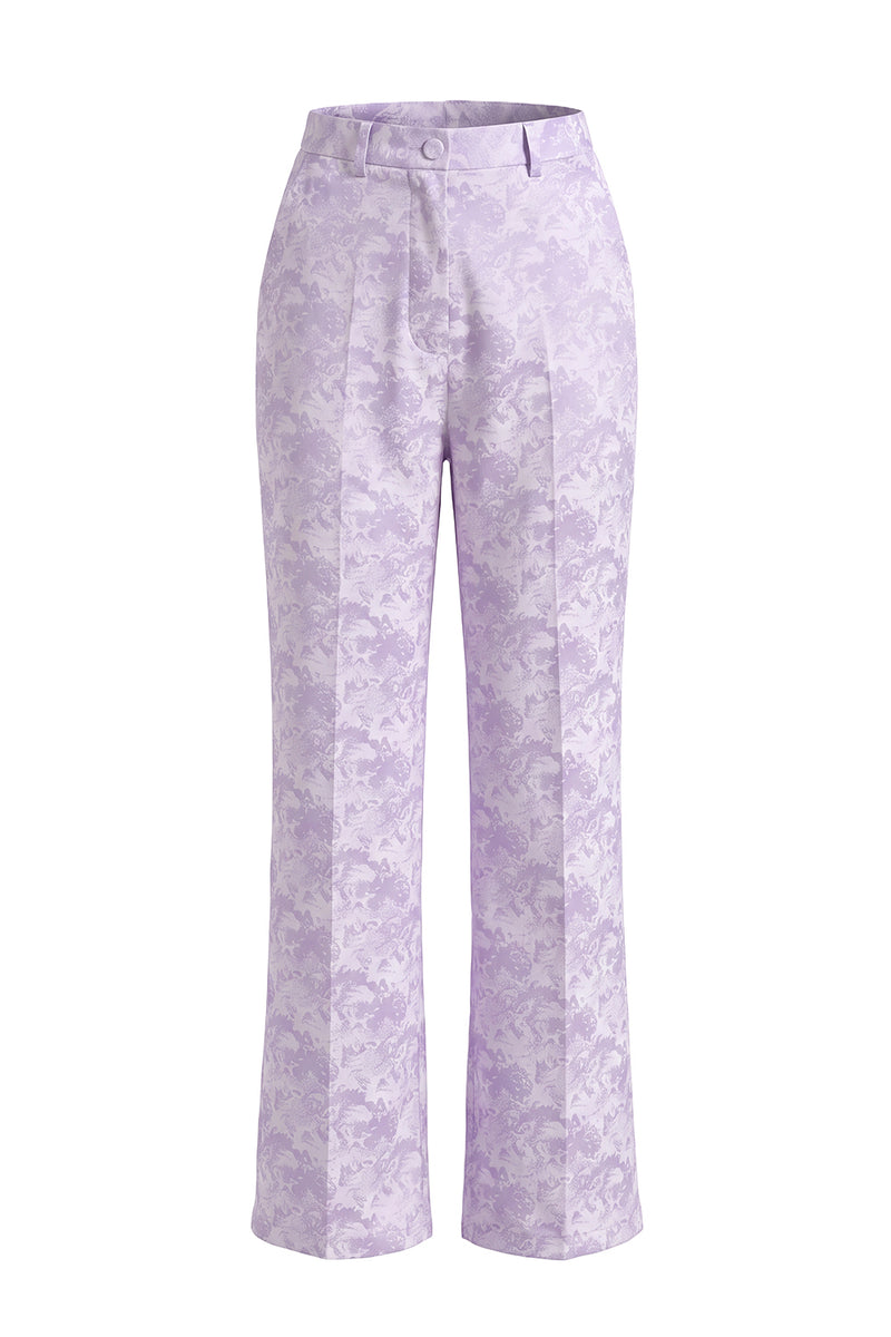 Load image into Gallery viewer, Floral Single Breasted 2 Piece Lilac Peak Lapel Wide Leg Prom Suits with Belt