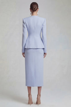 Single Breasted Blue Shawl Lapel 2 Piece Wide Leg Business Suits with Slit