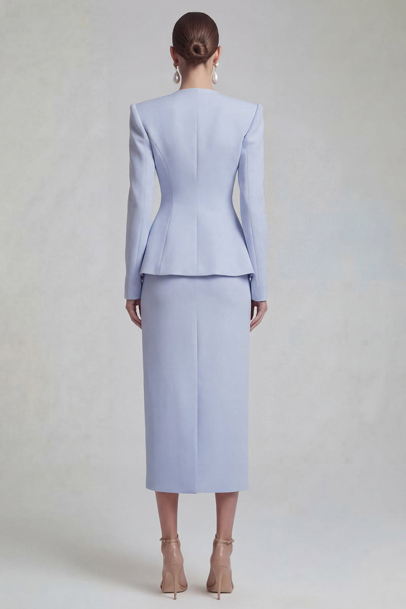 Load image into Gallery viewer, Single Breasted Blue Shawl Lapel 2 Piece Wide Leg Business Suits with Slit