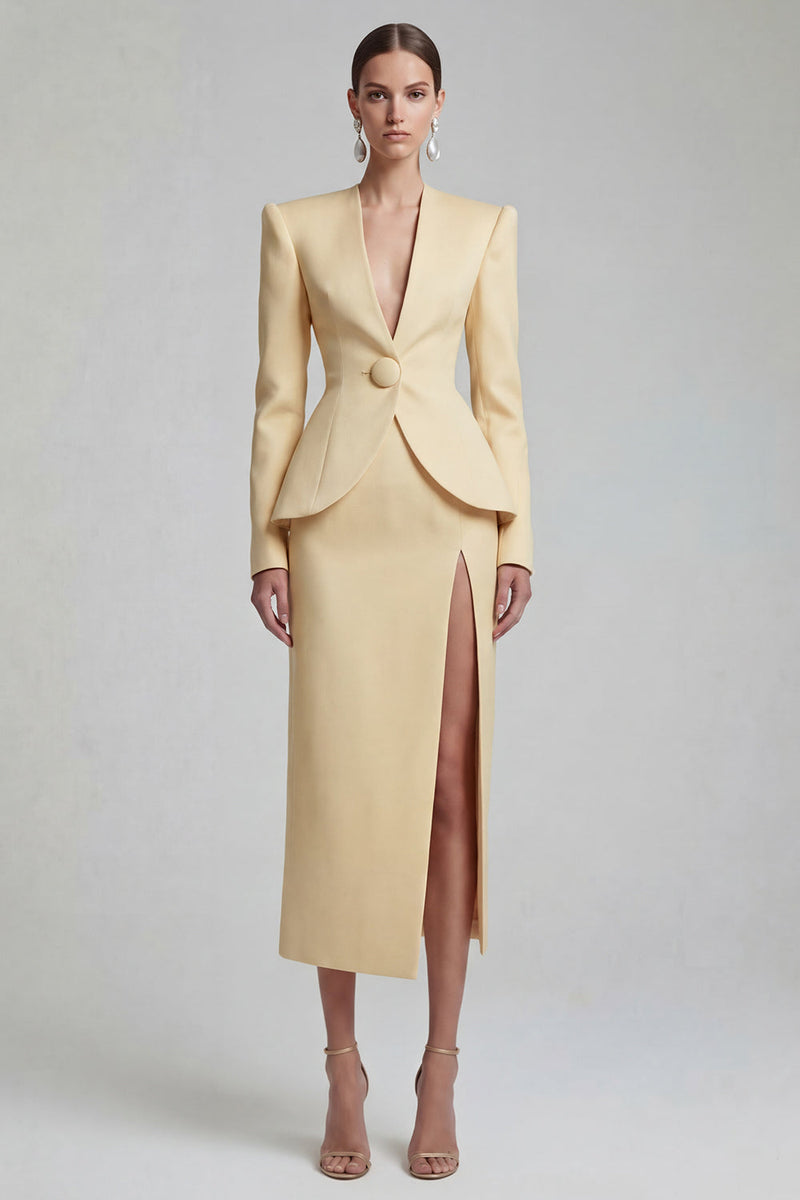 Load image into Gallery viewer, Single Breasted Blue Shawl Lapel 2 Piece Wide Leg Business Suits with Slit