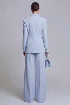 2 Piece Double Breasted Blue Peak Lapel Wide Leg Prom Suits