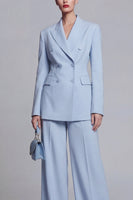 Load image into Gallery viewer, 2 Piece Double Breasted Blue Peak Lapel Wide Leg Prom Suits