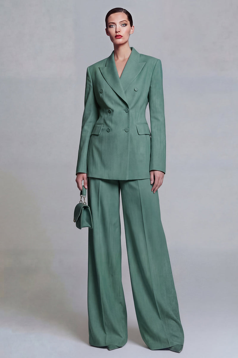 Load image into Gallery viewer, 2 Piece Double Breasted Blue Peak Lapel Wide Leg Prom Suits