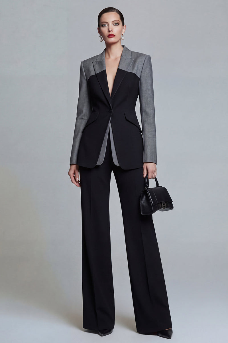 Load image into Gallery viewer, Black 2 Piece Single Breasted Peak Lapel Pacthwork Slim Fit Prom Suits