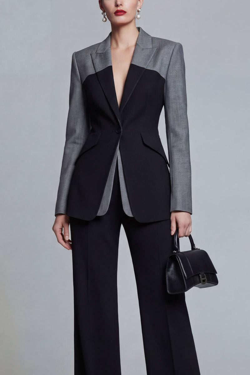 Load image into Gallery viewer, Black 2 Piece Single Breasted Peak Lapel Pacthwork Slim Fit Prom Suits