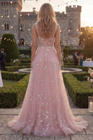 Load image into Gallery viewer, Sparkly Blue Floral A Line Beaded Thick Straps Long Prom Dress