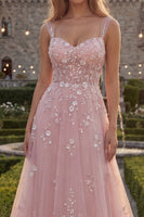 Load image into Gallery viewer, Sparkly Blue Floral A Line Beaded Thick Straps Long Prom Dress