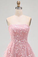 Load image into Gallery viewer, Strapless Sparkly Blue A Line Floral Beaded Long Prom Dress