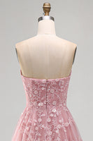 Load image into Gallery viewer, Strapless Sparkly Blue A Line Floral Beaded Long Prom Dress