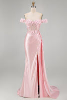 Load image into Gallery viewer, Floral Pink Mermaid Corset Ruched Long Prom Dress with Side Cape