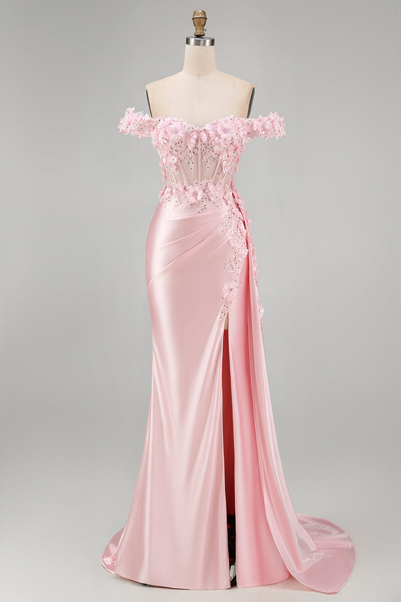 Load image into Gallery viewer, Floral Pink Mermaid Corset Ruched Long Prom Dress with Side Cape