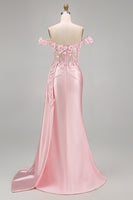 Load image into Gallery viewer, Floral Pink Mermaid Corset Ruched Long Prom Dress with Side Cape