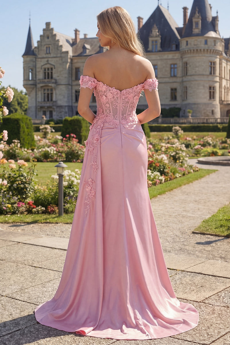 Load image into Gallery viewer, Floral Pink Mermaid Corset Ruched Long Prom Dress with Side Cape