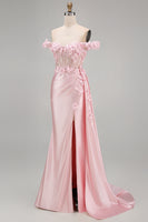 Load image into Gallery viewer, Floral Pink Mermaid Corset Ruched Long Prom Dress with Side Cape