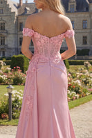 Load image into Gallery viewer, Floral Pink Mermaid Corset Ruched Long Prom Dress with Side Cape