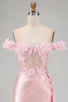 Load image into Gallery viewer, Floral Pink Mermaid Corset Ruched Long Prom Dress with Side Cape