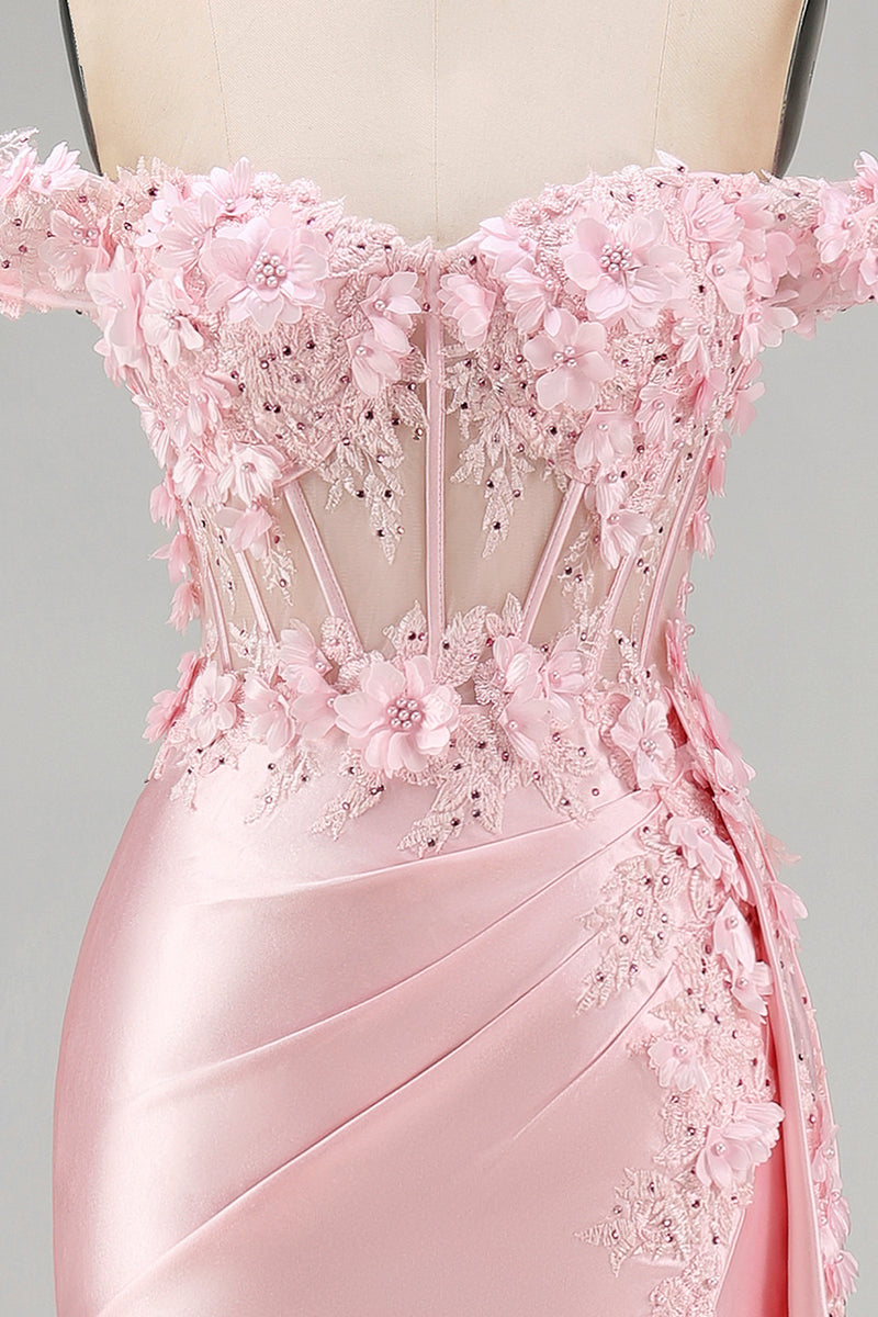 Load image into Gallery viewer, Floral Pink Mermaid Corset Ruched Long Prom Dress with Side Cape