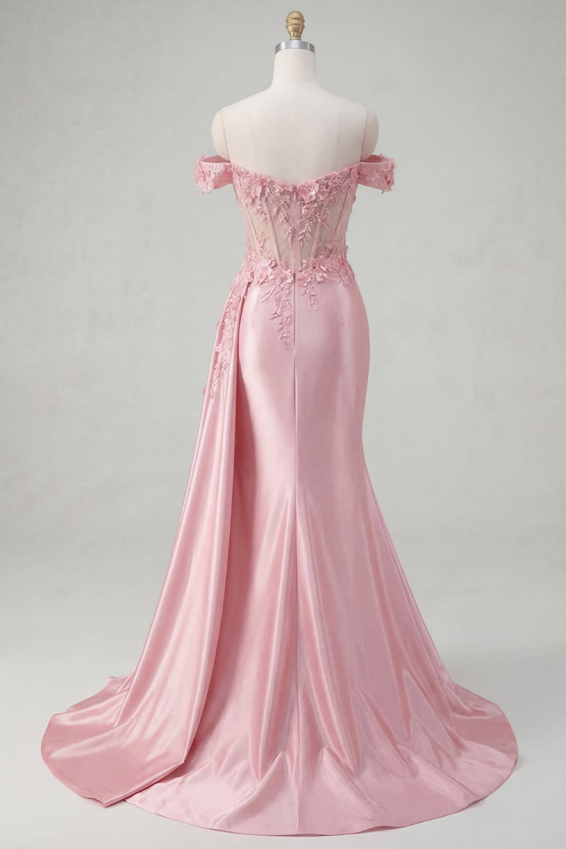 Load image into Gallery viewer, Floral Pink Mermaid Corset Ruched Long Prom Dress with Side Cape