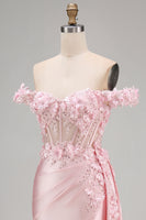 Load image into Gallery viewer, Floral Pink Mermaid Corset Ruched Long Prom Dress with Side Cape