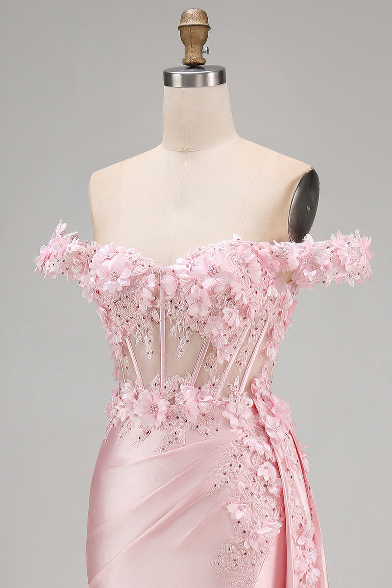 Load image into Gallery viewer, Floral Pink Mermaid Corset Ruched Long Prom Dress with Side Cape