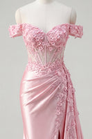 Load image into Gallery viewer, Floral Pink Mermaid Corset Ruched Long Prom Dress with Side Cape